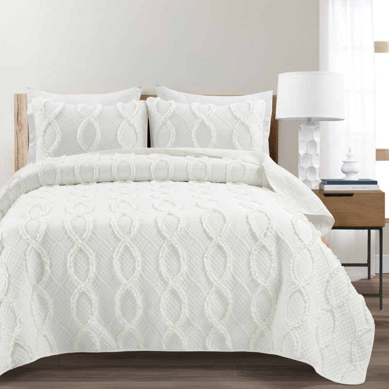 Ensemble de courtepointe en microfibre 3 pièces, Blanc, Courtepointe grand + 2 couvre-oreillers standard