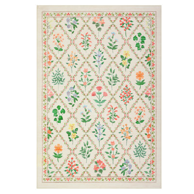Washable Area Rug - Modern Floral Geometric Trellis, Low Pile, Soft, Compact, Non-Slip, Mark Resistant - Accent Carpet for Living Room, Bedroom, Nursery - Beige, 9x12ft (274x366cm)