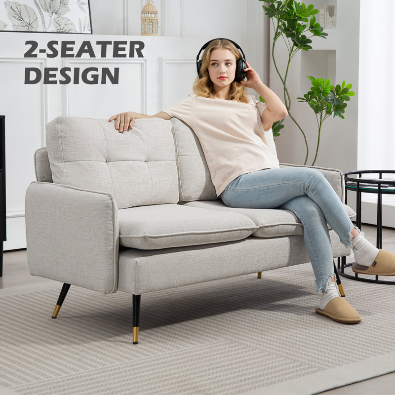 55" Loveseat Sofa with Button Tufted Back Steel Legs for Bedroom