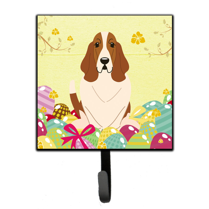 Mcelyea Metal Wall Organizer with Key Hooks, Red/Blue/Grey, Basset Hound