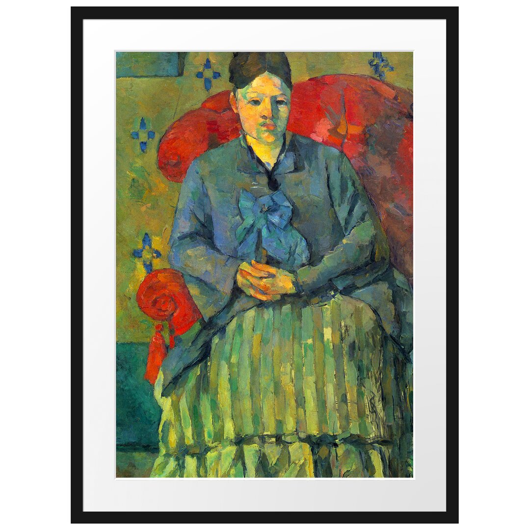 Gerahmter Kunstdruck Portrait of Mme Cézanne in Red Lehnst von Paul Cezanne