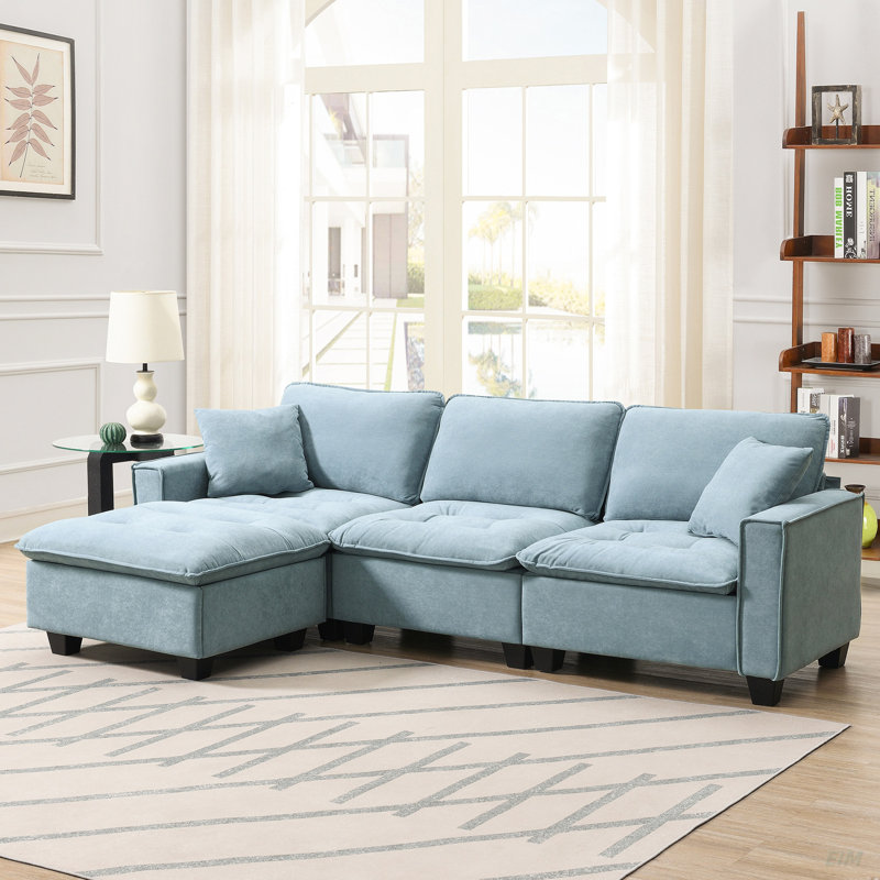 Canapé modulaire en suède luxueux, Suède bleu clair