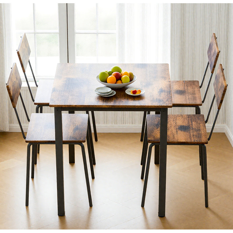 Ensemble 5 pièces de mobilier de salle à manger moderne en métal et bois pour 4 personnes, chaises de table de salle à manger