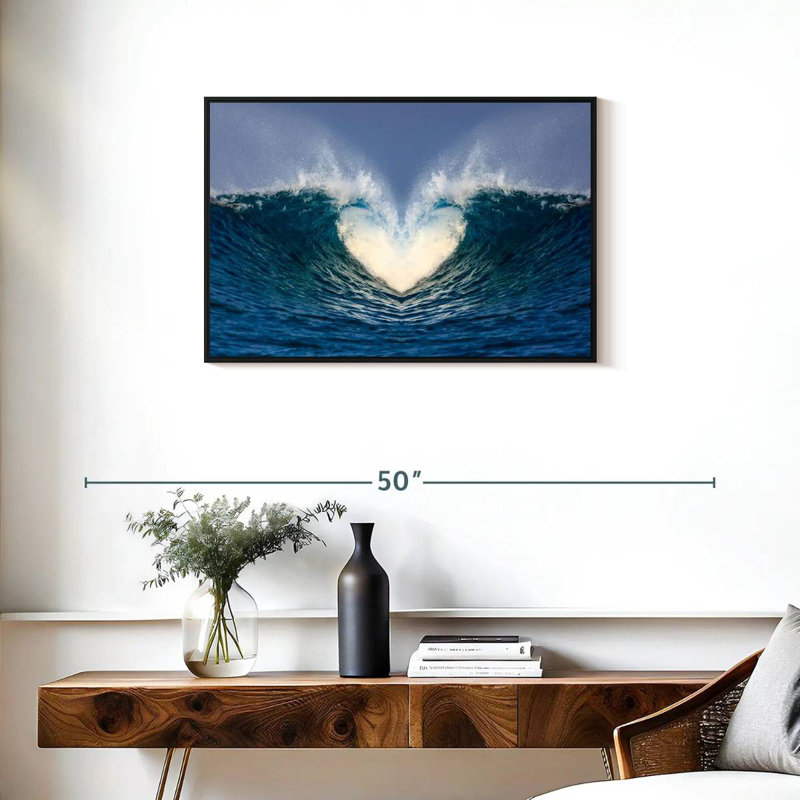 Vague de cœur océanique, Cadre flottant noir, 31 po x 21 po