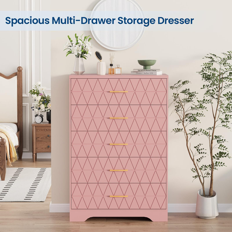 80 cm W Chest of 5 Drawers, Pink