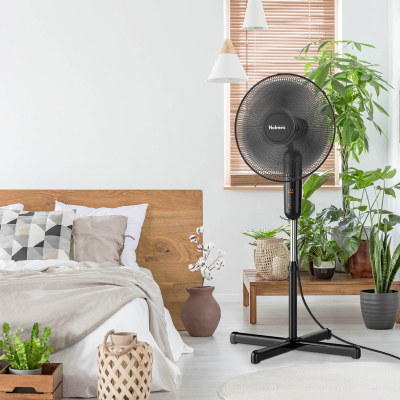 16" Oscillating Digital Stand Fan with Capacitive Touch, 3 Speeds, Remote Control, Black