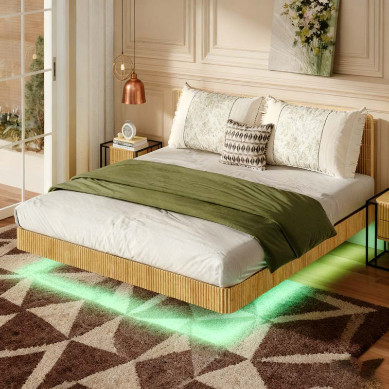 King Floating Bed Frame with LED Lights
