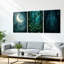 Ensemble de 3 tableaux sur toile « Forêt au clair de lune avec lucioles »-192682537