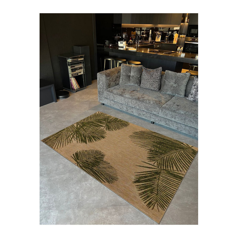 Tapis décoratif vert lavable à la machine Green Leaf, Rectangle 2 pi 6 po x 4 pi 11 po