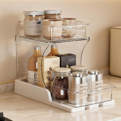 Ensemble de 1 sous-évier coulissant à 2 niveaux - Support de garde-manger rotatif transparent pour armoires de cuisine et de salle de bain