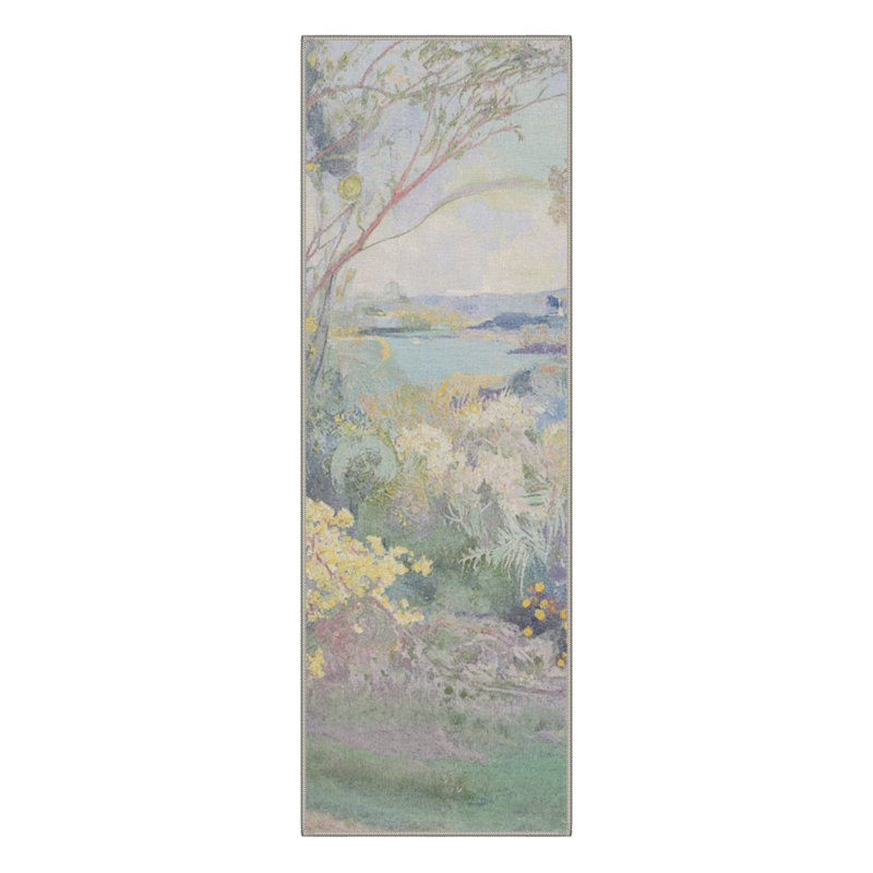 Tapis vert / jaune / bleu avec envers antidérapant Abshire Impressionist Garden Landscape, Tapis de couloir 2 pi x 6 pi