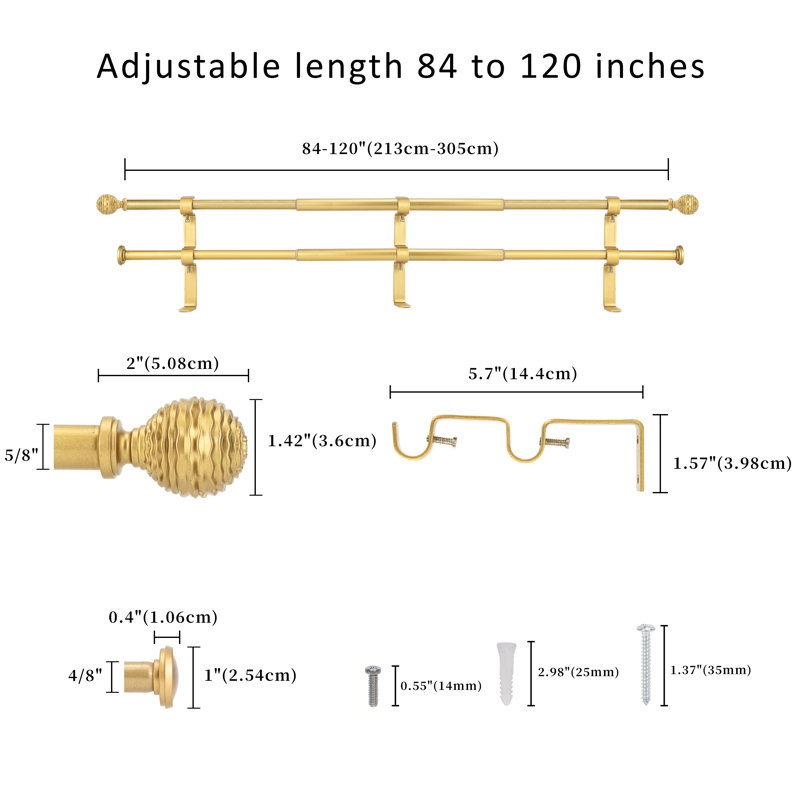 Tringle à rideaux double réglable en acier Ryenn, 84" - 120", Doré