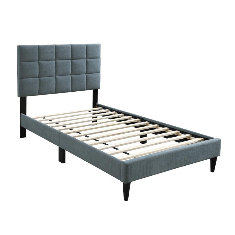 Sharanda Upholstered Unfinished Slat Bed, Gray/Black, Twin