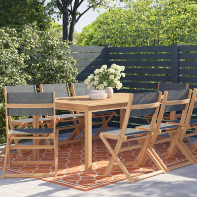 Lilith 8 - Person Acacia Solid Wood Patio Dining Set Extendable and Umbrella Hole Included Rectangular Table
