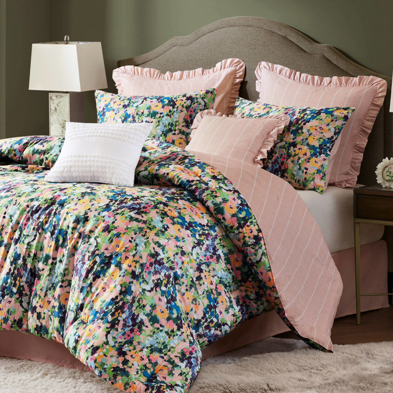 Édredon pour grand lit 8 pièces, floral numérique vif, rembourrage doux et coussins décoratifs 8 pièces, support en microfibre toutes saisons, Bartack, certification