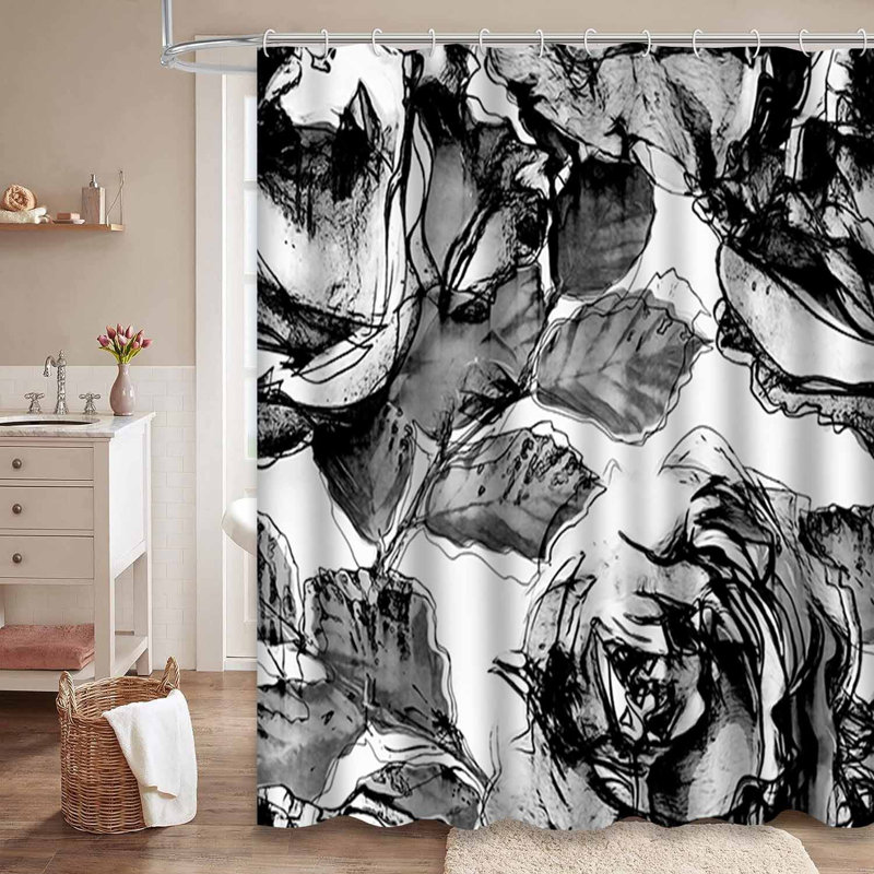 Rideau de douche abstrait abstrait avec 12 crochets, L 72 po x l 78 po