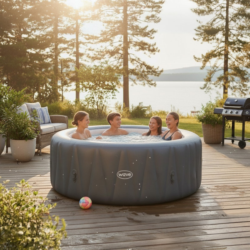 Latitude Run Alvarenga 6 Person 130 - Jet Polyvinyl Chloride (PVC) Round Inflatable Hot Tub, Navy Blue