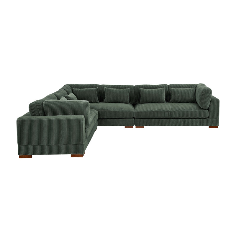 Canapé modulaire de coin de 137 po de large Rippy, Orienté à gauche (vu de face), Velours côtelé vert forêt
