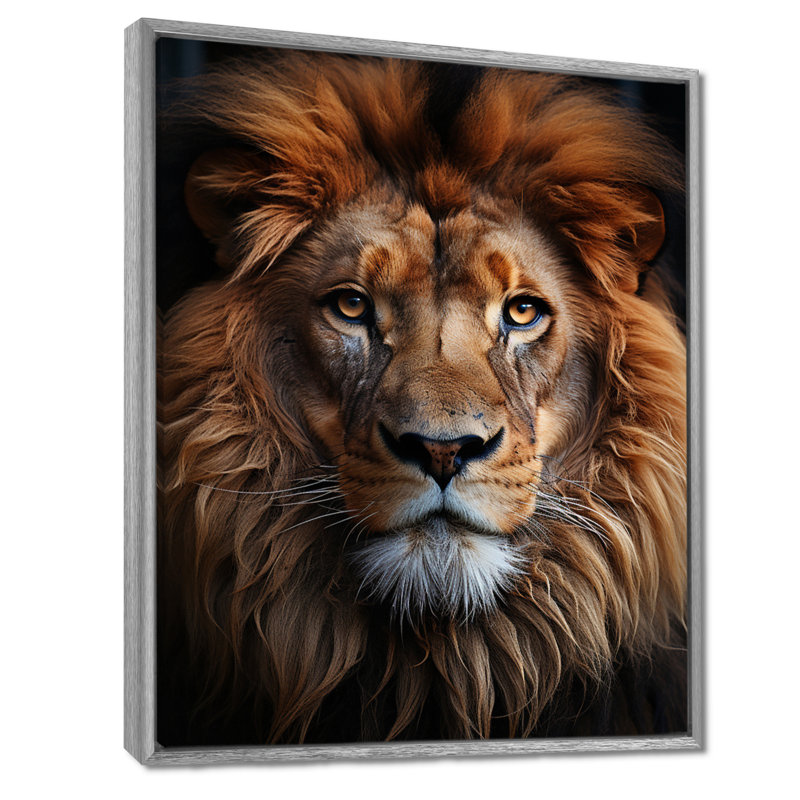 Animal Lion Portrait II - Print, 40" H x 30" W x 1.5" D, Silver Floater Framed
