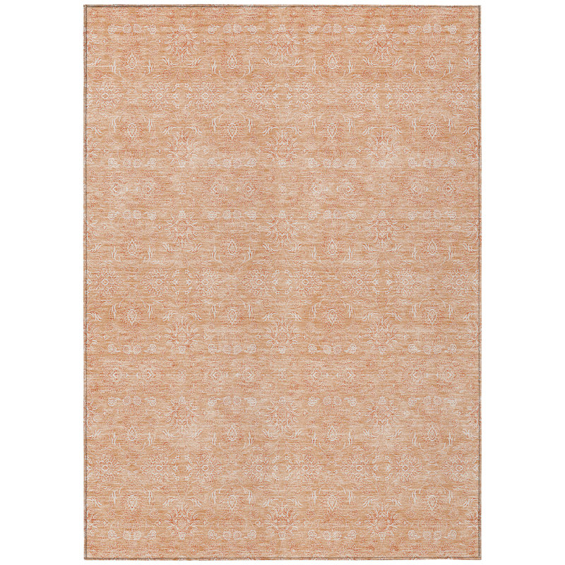 Tapis intérieur floral lavable pêche et ivoire 8 pi x 10 pi