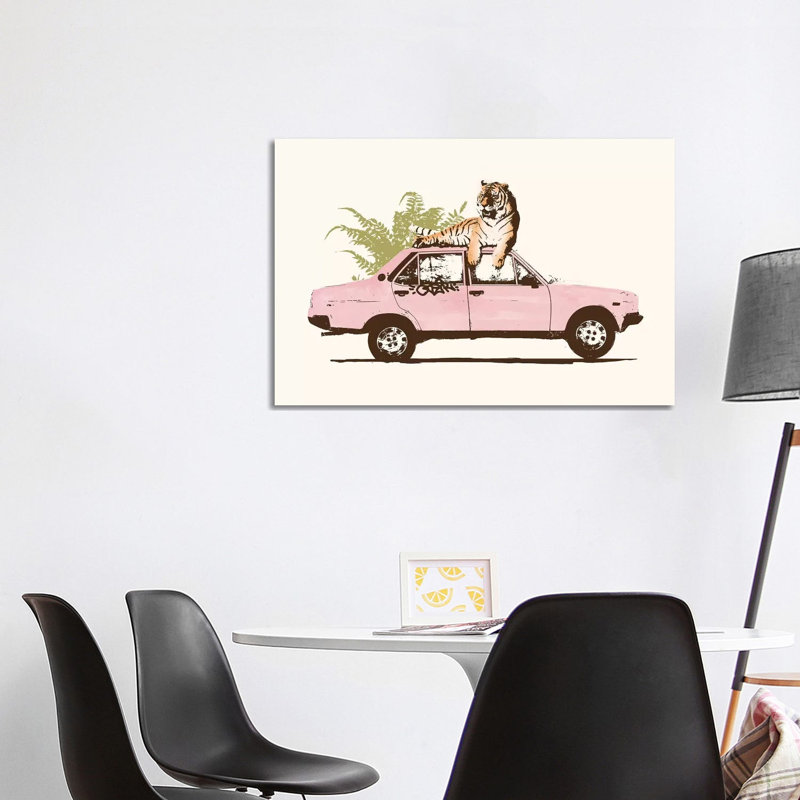 Tiger On Car by Florent Bodart - Wrapped Canvas Gallery-Wrapped Canvas Giclée, 101.6 cm H x 66.04 cm W x 1.91 cm D