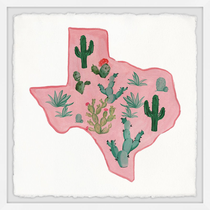 « Pink Texas »-impression de peinture encadrée sur papier, H 18 po x l 18 po x 1,5 po