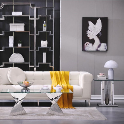 3 Piece Glass And Gold Living Room Table Set