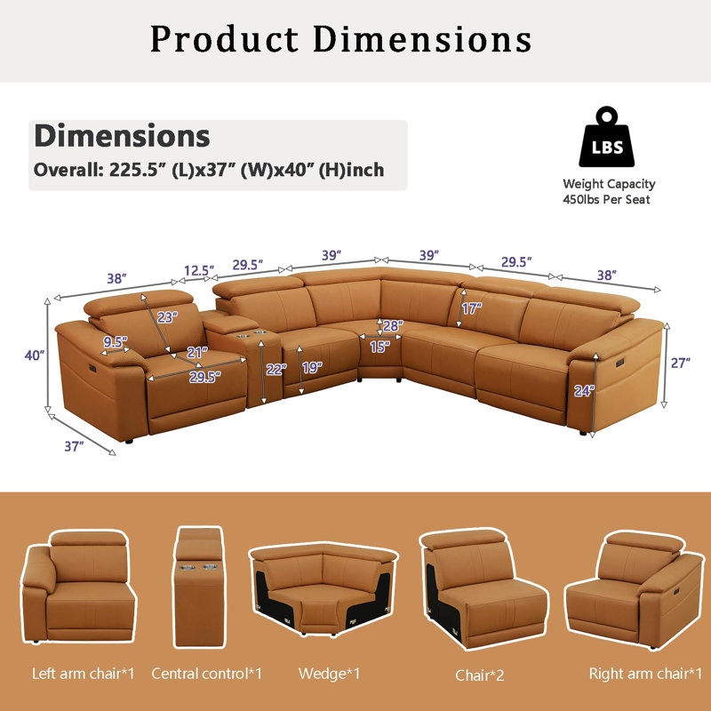 Canapé modulaire inclinable 6 pièces en cuir