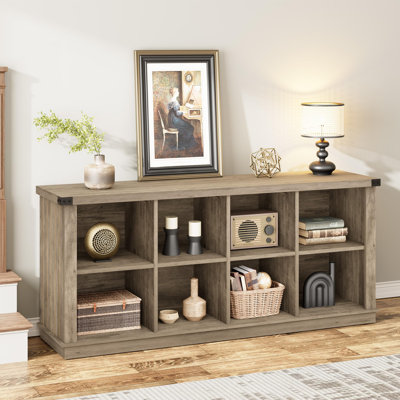 8 Cube Storage Organizer Bookshelf, Farmhouse Horizontal Bookcase, 62 in Wood Storage Bookcase for Entryway