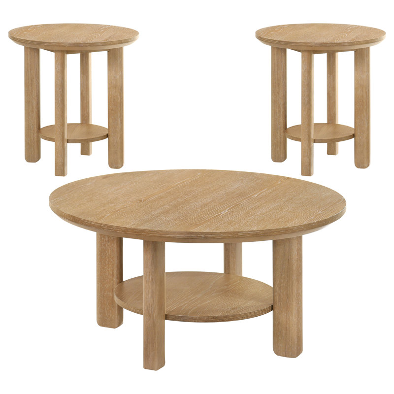 Ensemble de tables basses 3 pièces Ferrell, Washed Oak, 3 Pieces: Coffee Table, 2 End Tables