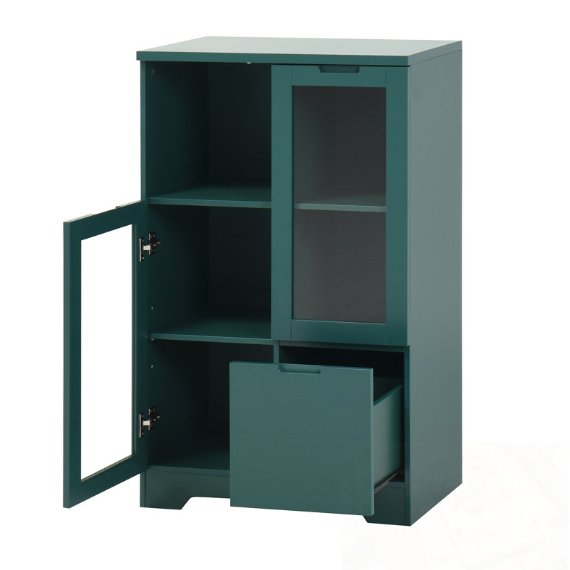 Wood Arria with glass door and open storage, Green