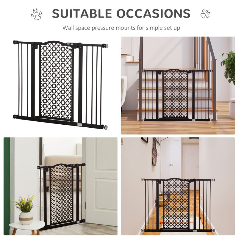 74-105cm Pet Safety Gate Pressure Fit Stair with Double Locking - Black
