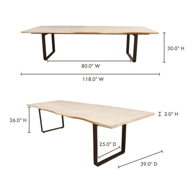 Table de salle à manger en manguier massif avec pieds en fer. 10 places, blanc