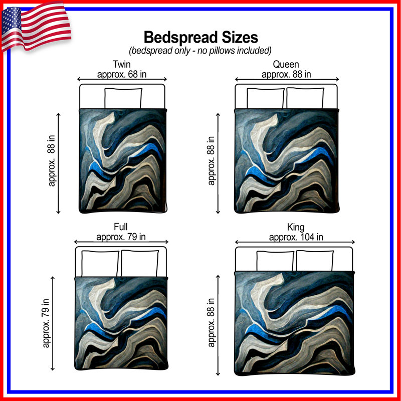 Blue Gray Abstract Waves Quilted Bedspread , Full / Double
