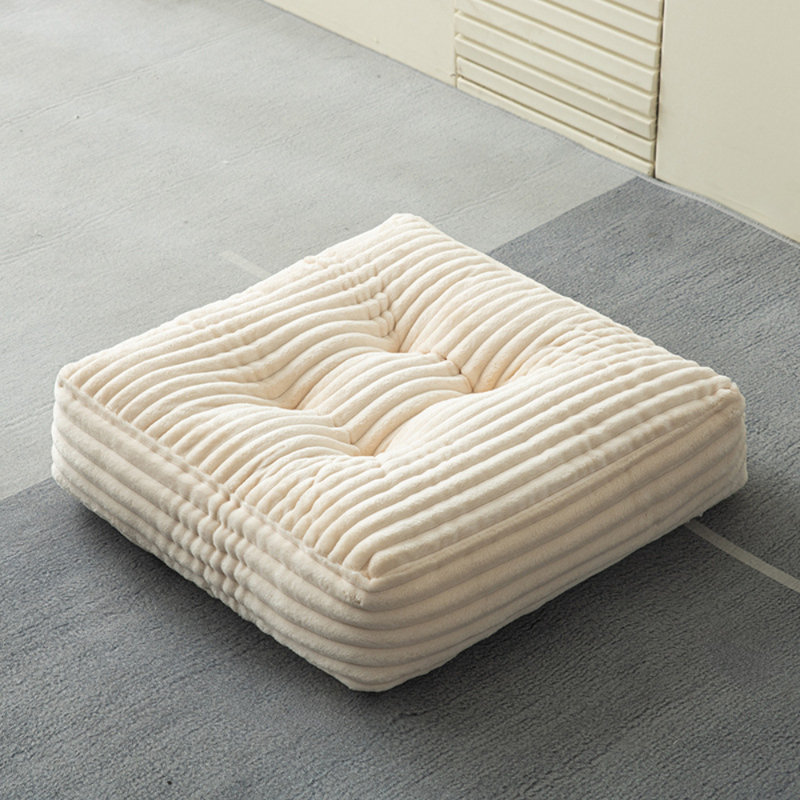 2 pièces, coussins de siège carrés en velours côtelé, coussin de sol moelleux à rayures épaisses pour le balcon de la chambre à coucher, couleur crème