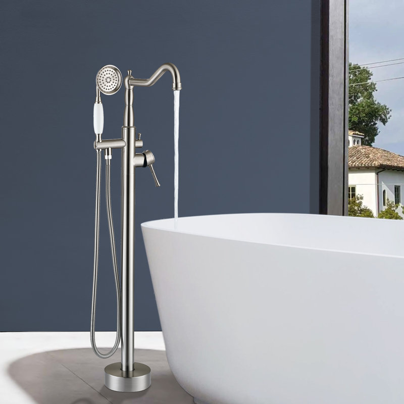 Double Handle Floor Mounted Tub Filler With Handshower