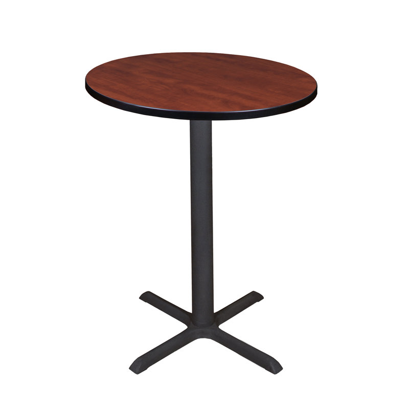 Cherry Wood Round Bar-Height Café Table with X-Base