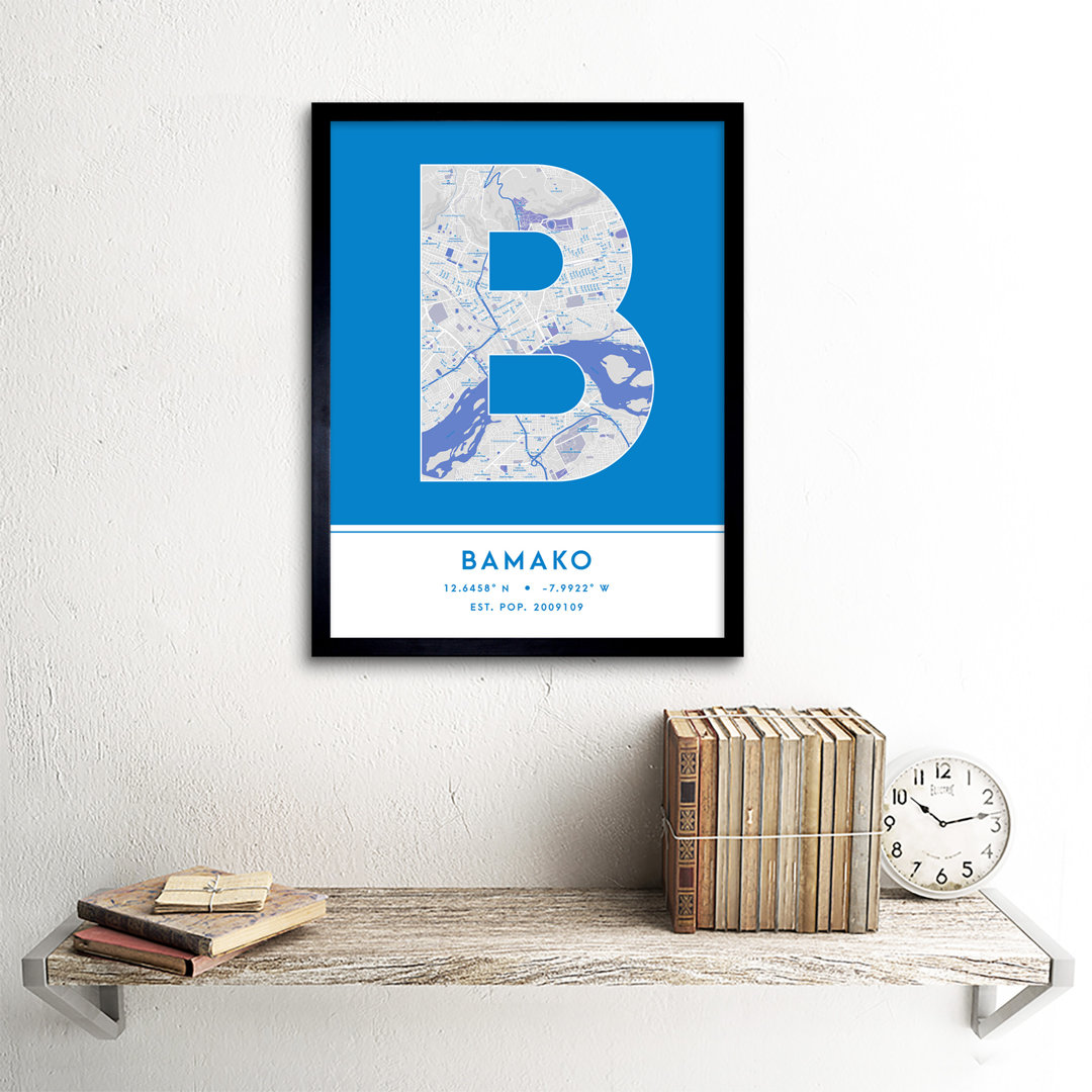 Bamako City Map Bamako Blue by Wee Blue Coo - Single Picture Frame Typography