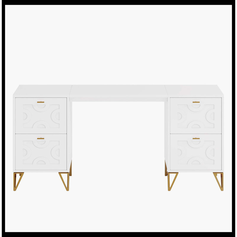 Bureau d'ordinateur 59 "blanc avec tiroirs classeurs, bureau de direction en bois pour bureau personnel