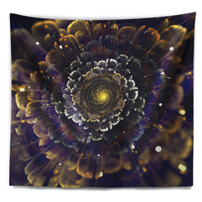 Fleurs abstraites de fractale jaune avec tapisserie violette