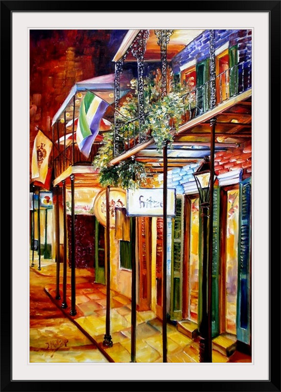 «Old Bourbon Street Glow» par Bebe, reproduction d'art, H 32 po x l 24 po x P 1 po, Cadre noir