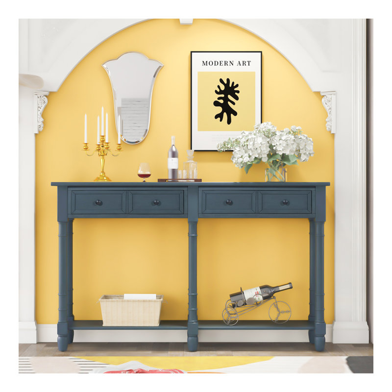 Console Table Sofa Table Easy Assembly With Two Storage Drawers And Bottom Shelf For Living Room, Entryway (Antique Navy)