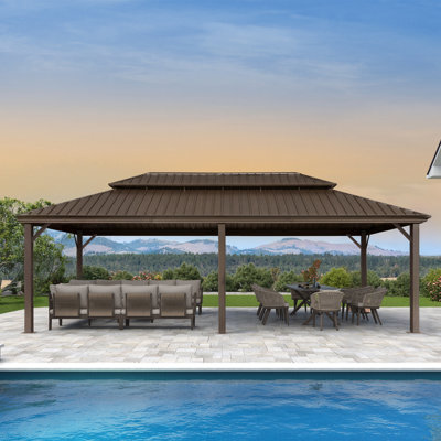 Large Gazebo With Galvanized Steel Roof Outdoor Permanent Hardtop Gazebo