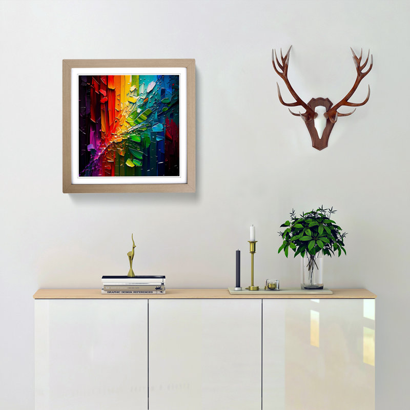 Rainbow Palette Knife No.1 - Single Picture Frame Print on Wood, Oak