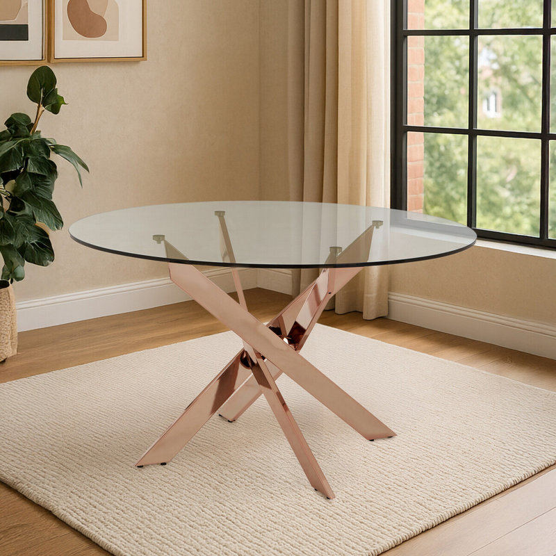 Ladson Round Glass Top Metal Base Dining Table