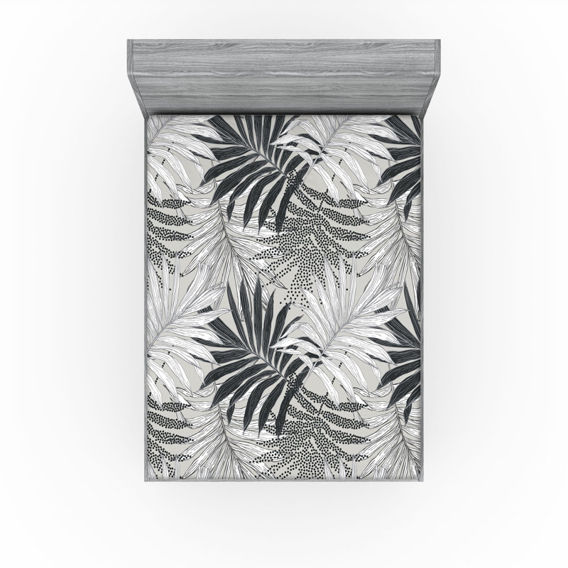 Drap-housse rustique Ambesonne, Gris anthracite, blanc / floral, Full Fitted Sheet
