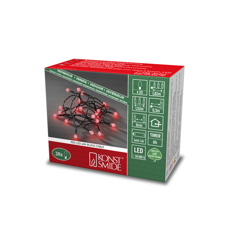 422cm LED Battery Powered 50 - Bulb Wide Angle LED String Light, Red, 152 cm