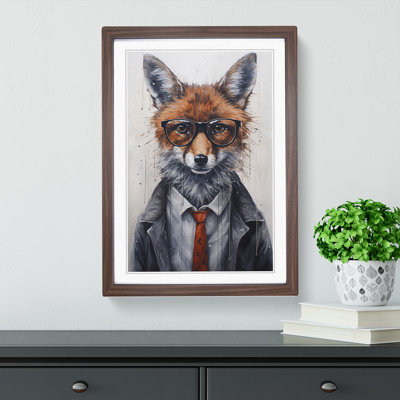 Fox with Glasses Painting - Framed Print