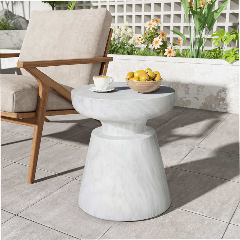 Table d'appoint d'extérieur en travertin Ponti, Blanc
