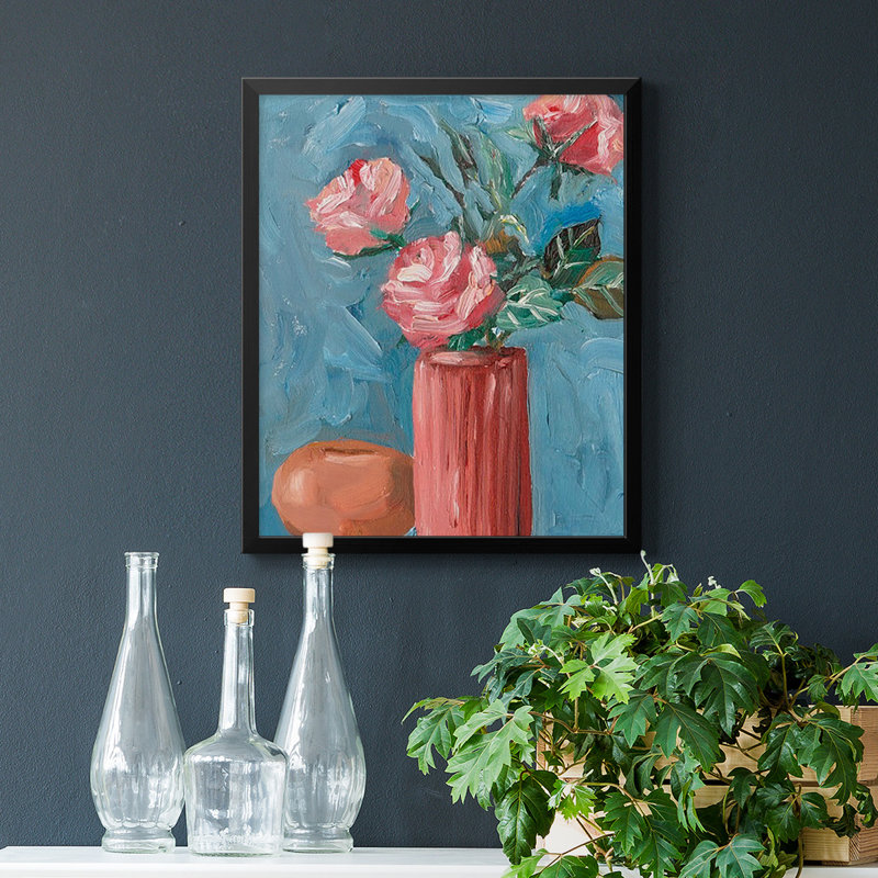 Toile encadrée de qualité supérieure Rosa Blooms II - prête à être accrochée, Noir, H 24 po x l 20 po